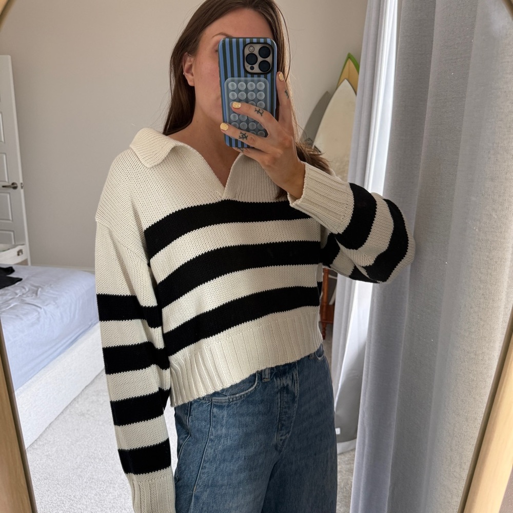 Quince 100% Organic Cropped Cotton Polo Sweater